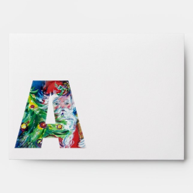 SANTA WITH  BALLOONS AND CHRISTMAS TREE MONOGRAM ENVELOPES (Front)