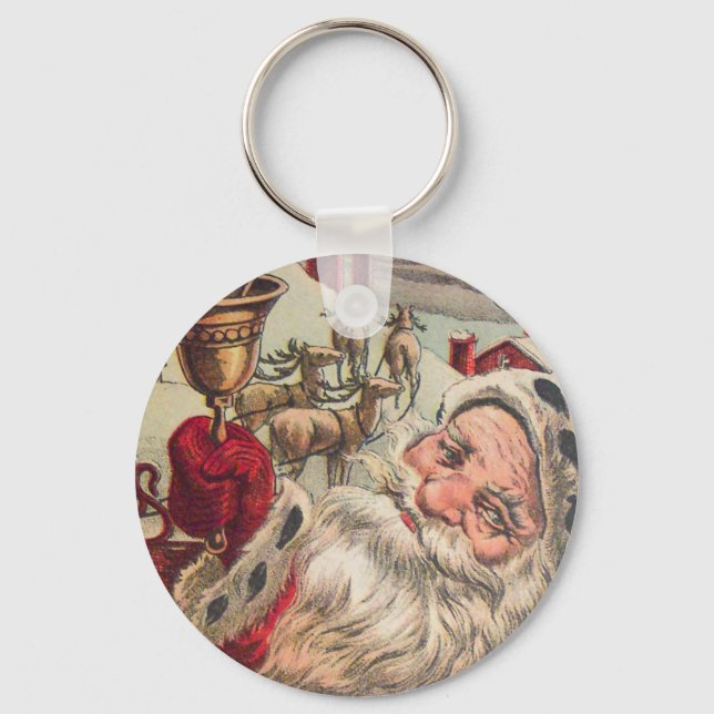 Santa with Bell and Holly Key Ring (Front)