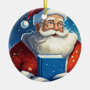 Santa with Big Book Christmas Ceramic Ornament