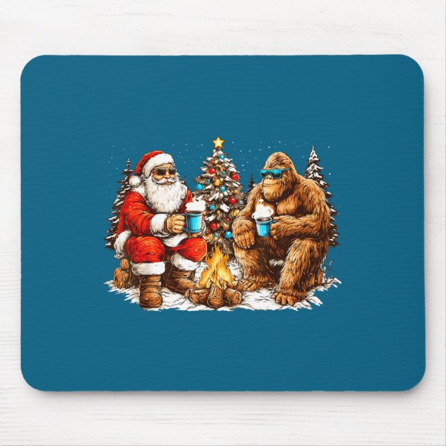 Santa With Bigfoot Christmas Campfire Funny Sasqua Mouse Pad (Front)