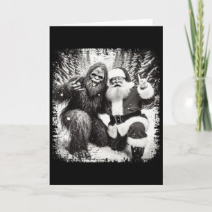 Santa With Bigfoot Christmas Lights Funny Sasquatc Card