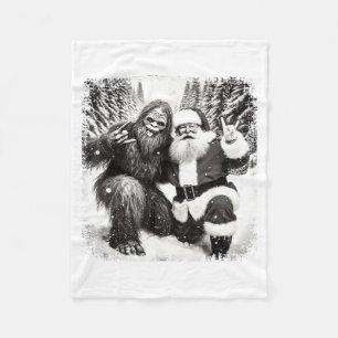 Santa With Bigfoot Christmas Lights Funny Sasquatc Fleece Blanket