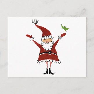 Santa with Bird Holiday Postcard