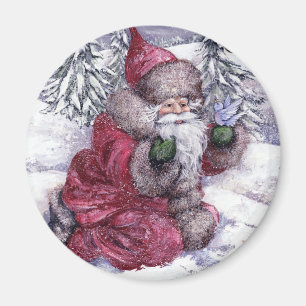 SANTA WITH BLUEBIRD MAGNET