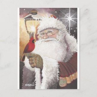 Santa with Cardinal Holiday Postcard