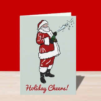 Santa with Champagne Bottle  Holiday Card