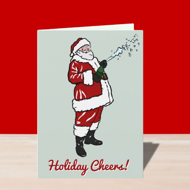Santa with Champagne Bottle  Holiday Card (Creator Uploaded)