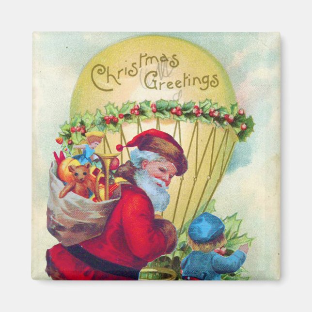 SANTA WITH CHILD ,CHRISTMAS BALLOON,HOLLYBERRIES MAGNET (Front)