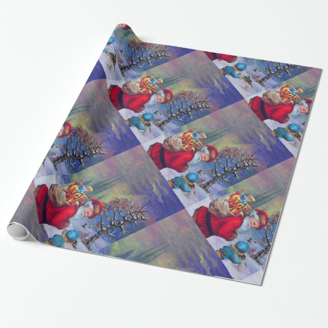 SANTA WITH CHILD IN THE WINTER SNOW WRAPPING PAPER (Unrolled)