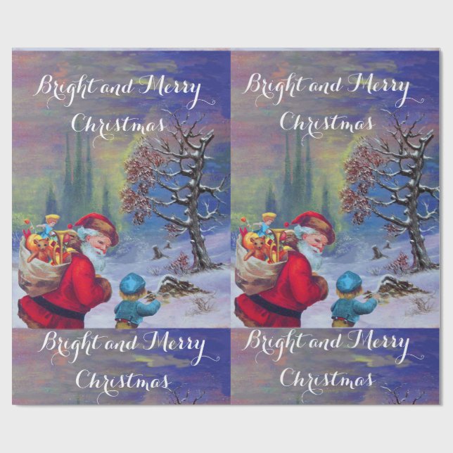 SANTA WITH CHILD IN THE WINTER SNOW WRAPPING PAPER (Flat)