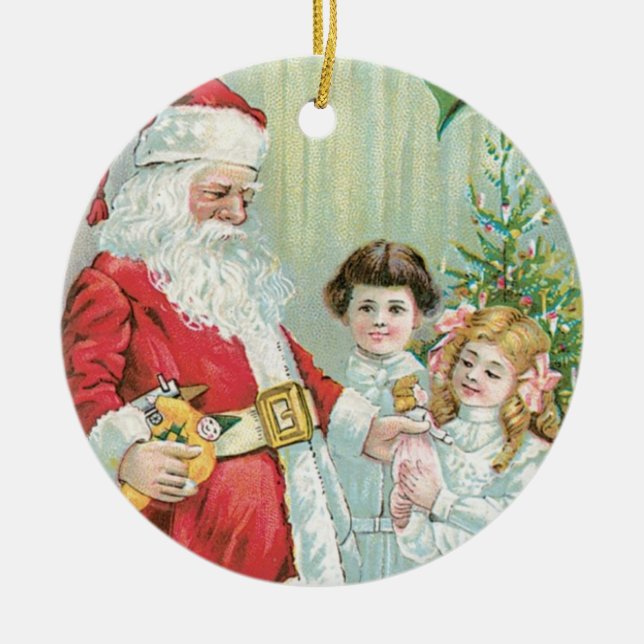 Santa With Children Ceramic Tree Decoration (Front)