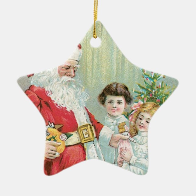Santa With Children Ceramic Tree Decoration (Front)