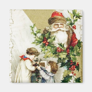 Santa With Children Vintage Magnet