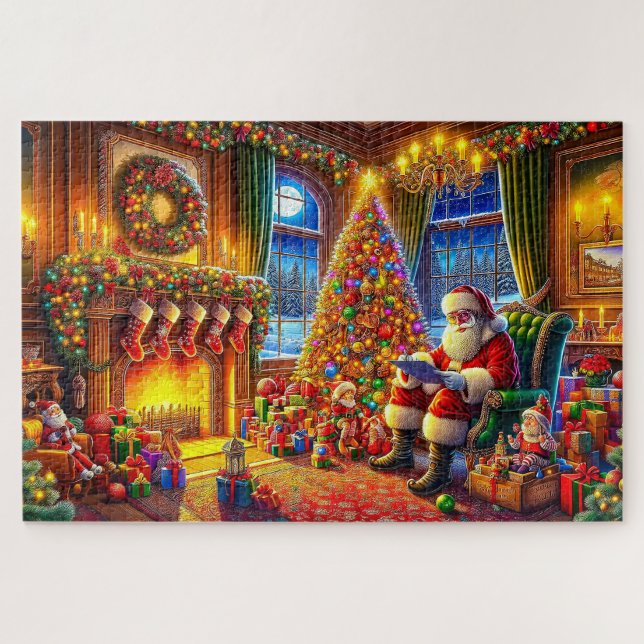 Santa With Christmas Decorations Christmas Lights  Jigsaw Puzzle (Horizontal)