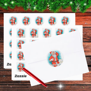 Santa with Christmas Letters Classic Round Sticker