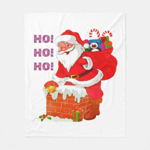 SANTA WITH CHRISTMAS PRESENTS, HO! HO! HO! FLEECE BLANKET