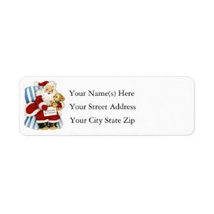 Santa With Christmas Puppy Vintage Return Address Label