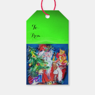 SANTA WITH CHRISTMAS TREE AND GIFTS, Green Gift Tags