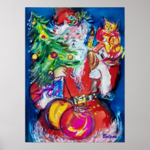 SANTA WITH CHRISTMAS TREE AND GIFTS POSTER