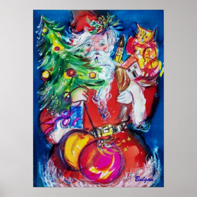 SANTA WITH CHRISTMAS TREE AND GIFTS POSTER (Front)