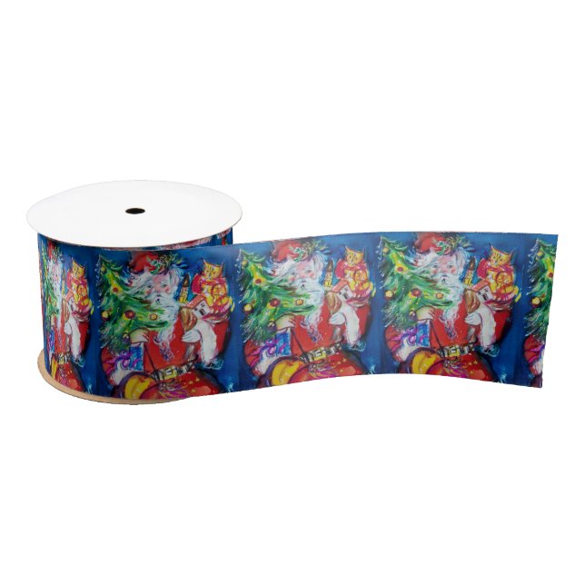 SANTA WITH CHRISTMAS TREE AND GIFTS SATIN RIBBON (Spool)