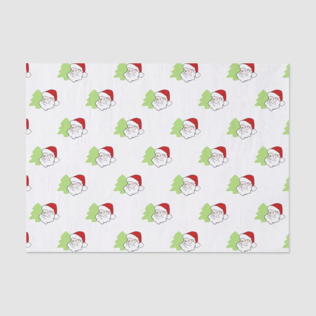 Santa With Christmas Tree Pattern Tissue Paper (Front)