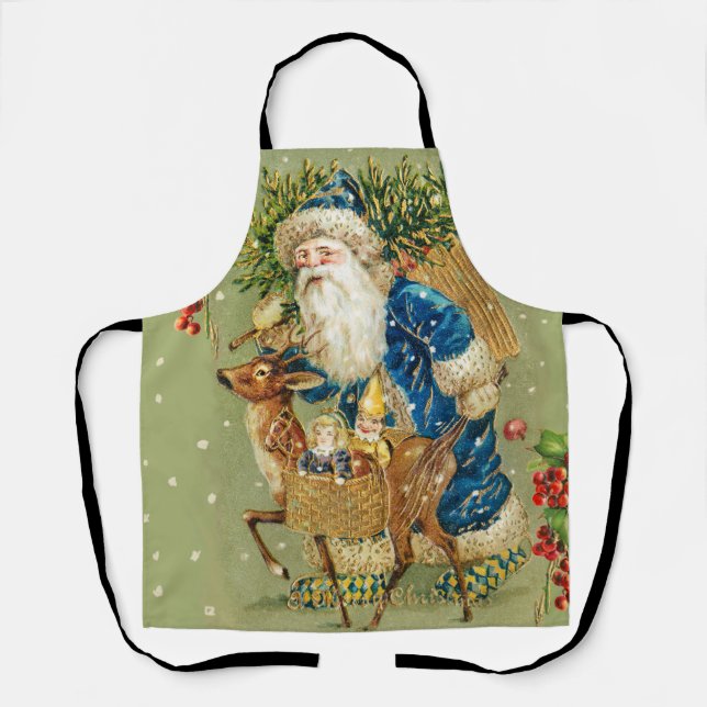 SANTA WITH DEER AND CHRISTMAS GIFTS IN WINTER SNOW APRON (Front)