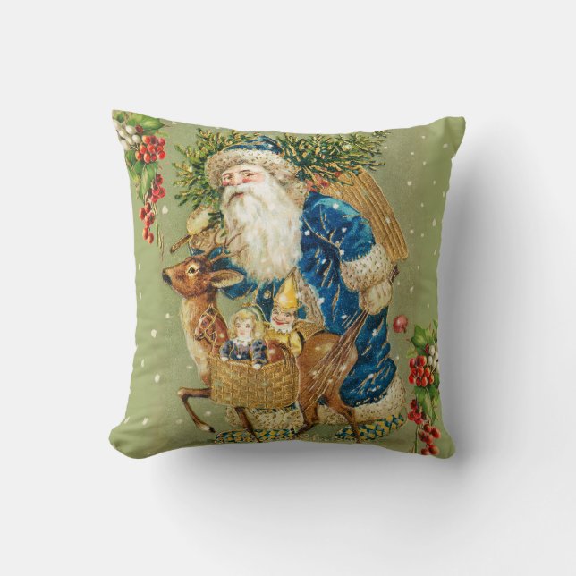 SANTA WITH DEER AND CHRISTMAS GIFTS IN WINTER SNOW CUSHION (Front)