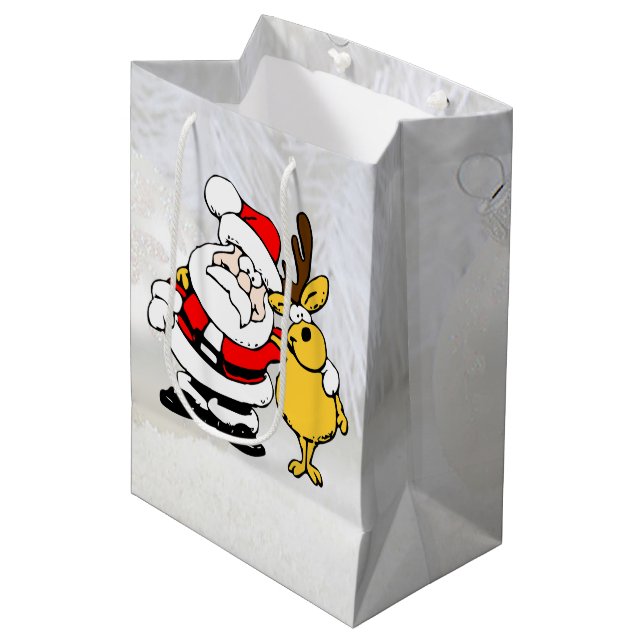 Santa With Deer Cartoon Medium Gift Bag (Front Angled)
