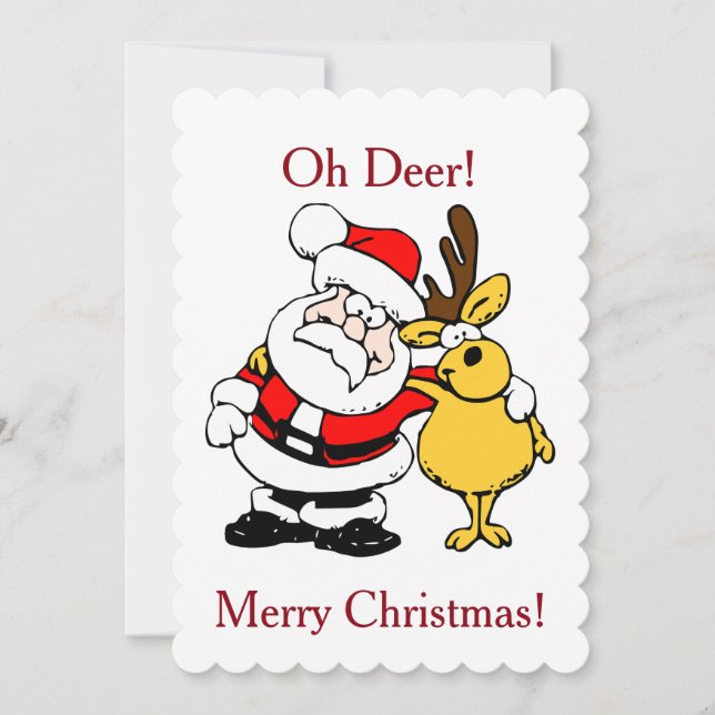 Santa With Deer Flat Card (Front)
