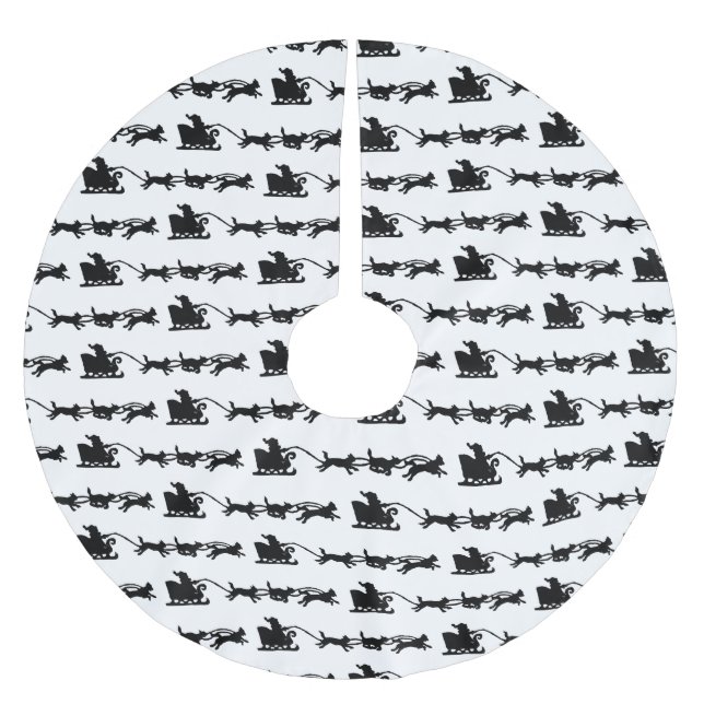 Santa with Dog Sleigh in the Arctic Lino Print Brushed Polyester Tree Skirt (Front)