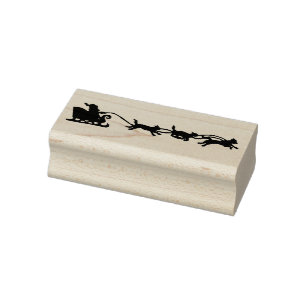 Santa with Dog Sleigh in the Arctic Lino Print Rubber Stamp