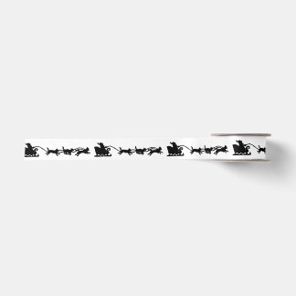 Santa with Dog Sleigh in the Arctic Lino Print Satin Ribbon