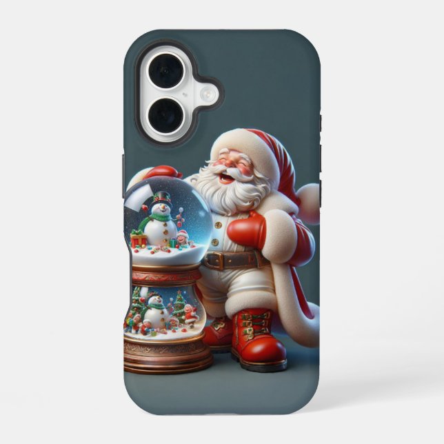 Santa with Double Snow Globe, Christmas, Author Na iPhone 16 Case (Back)