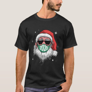 Santa With Face Mask 2020 Family Pyjamas Xmas Gift T-Shirt