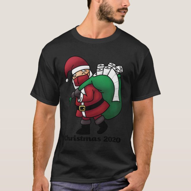 Santa With Face Mask And Toilet Paper Funny Christ T-Shirt (Front)
