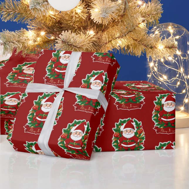 Santa with fir branches -  wrapping paper (Holidays)