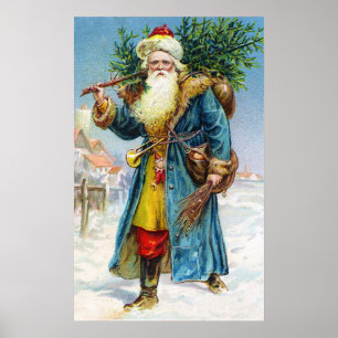 Santa with Fir Tree Poster
