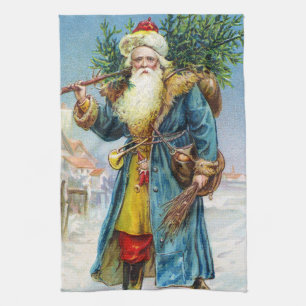 Santa with Fir Tree Tea Towel