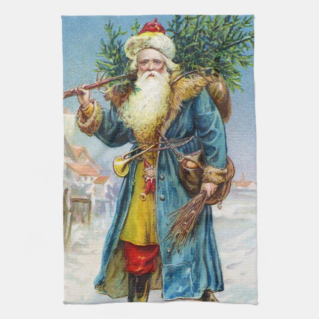 Santa with Fir Tree Tea Towel (Vertical)