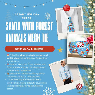 Santa With Forest Animals  Tie