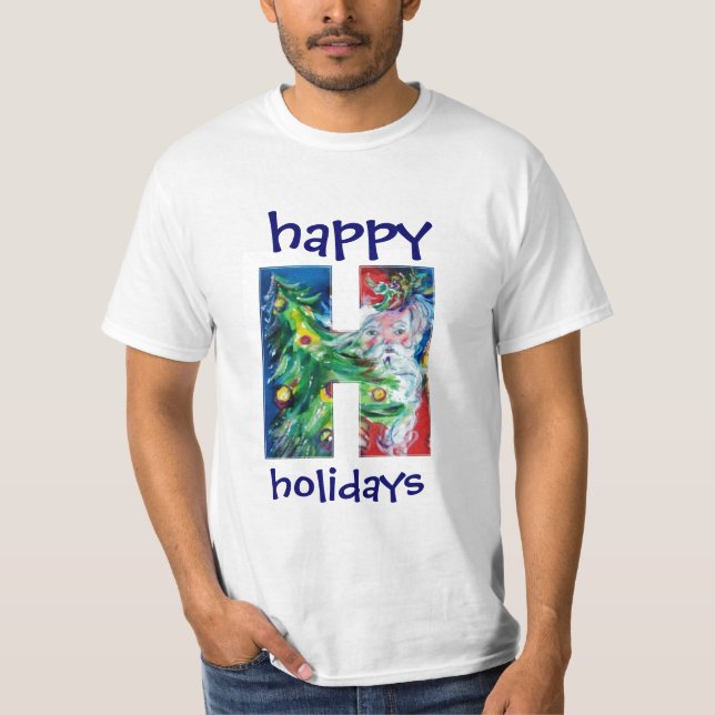 SANTA WITH GIFTS AND CHRISTMAS TREE H MONOGRAM T-Shirt (Front)