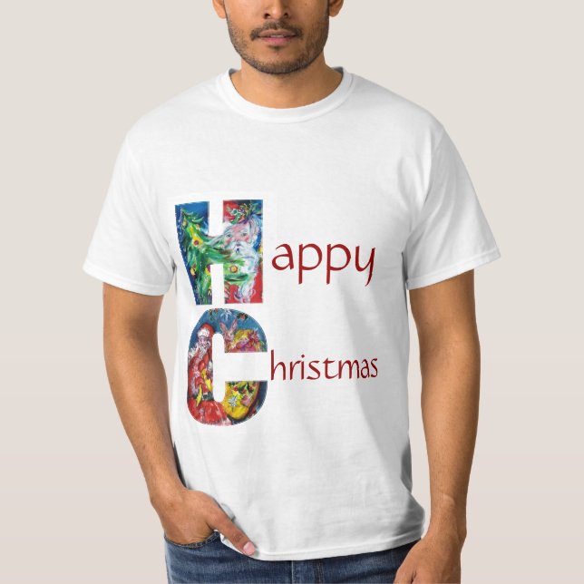SANTA WITH GIFTS AND CHRISTMAS TREE MONOGRAM T-Shirt (Front)