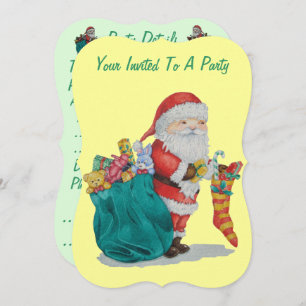 santa with gifts in sack for christmas invitation