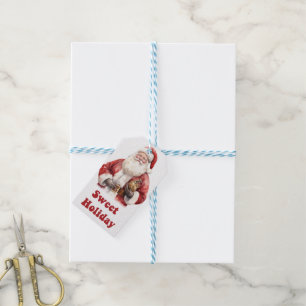 Santa with gifts on Christmas tags