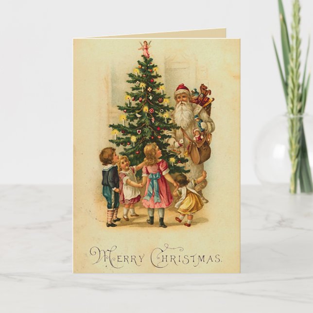 Santa with gifts -vintage christmas greeting  card (Front)