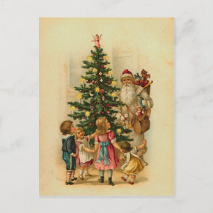 Santa with gifts -vintage christmas greeting  card