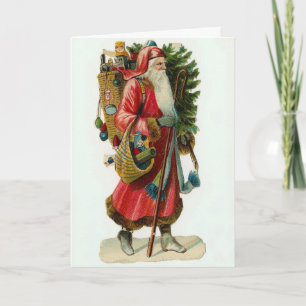 Santa with Gifts Vintage Christmas Holiday Card