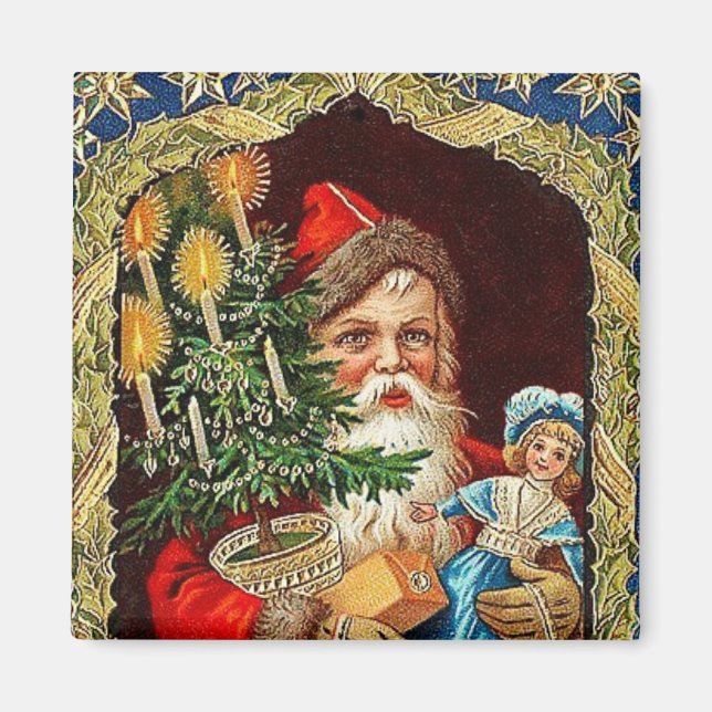 Santa With Gifts Vintage Magnet (Front)