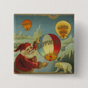 Santa With Happiness Baloon 15 Cm Square Badge